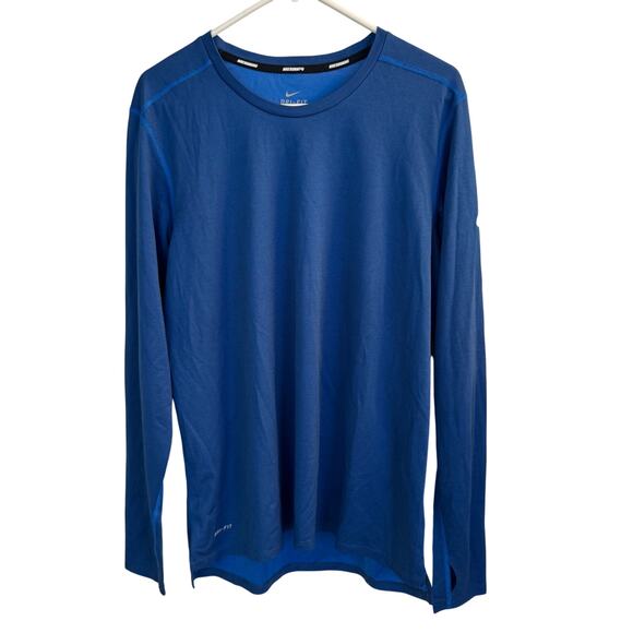 Nike Running Shirt Women's Blue Dri-Fit Long Sleeve Round Neck Sz L - Picture 1 of 11